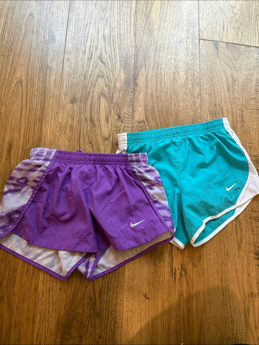 Nike Girls' Purple and Teal Athletic Shorts - Duo Pack